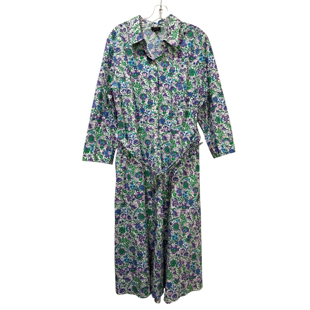 Talbots 16 Fit & Flare Poplin Shirt Dress Spring Fleur Midi Belted